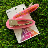 Handmade Resin Hair Clip - Pink Duel Layered Rainbow Heart Confetti Hair Clip Pair!