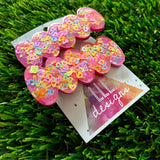 Handmade Resin Hair Clip - Pink Duel Layered Rainbow Multi Heart Confetti Bubble Hair Clip Pair!