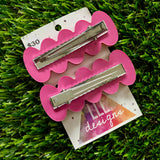 Handmade Resin Hair Clip - Pink Duel Layered Rainbow Multi Heart Confetti Bubble Hair Clip Pair!