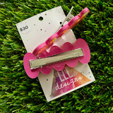 Handmade Resin Hair Clip - Pink Duel Layered Rainbow Multi Heart Confetti Bubble Hair Clip Pair!