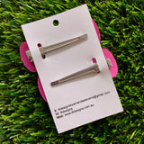 Handmade Resin Hair Clip - Pink Duel Layered Rainbow Multi Heart Confetti Bubble Hair Clip Pair!