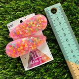Handmade Resin Hair Clip - Pink Duel Layered Rainbow Star Confetti Hair Clip Pair!