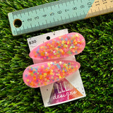 Handmade Resin Hair Clip - Pink Duel Layered Rainbow Star Confetti Hair Clip Pair!