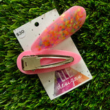 Handmade Resin Hair Clip - Pink Duel Layered Rainbow Star Confetti Hair Clip Pair!