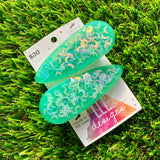 Handmade Resin Hair Clip - Green Duel Layered Glow In Dark Moon Confetti Hair Clip Pair!