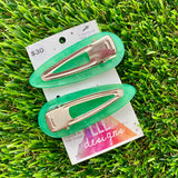 Handmade Resin Hair Clip - Green Duel Layered Glow In Dark Moon Confetti Hair Clip Pair!