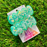 Handmade Resin Hair Clip - Green Duel Layered Glow In Dark Butterfly Confetti Hair Clip Pair!