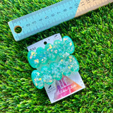 Handmade Resin Hair Clip - Green Duel Layered Glow In Dark Butterfly Confetti Hair Clip Pair!