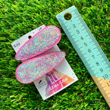 Handmade Resin Hair Clip - Pink Duel Layered Glow In Dark Glitter Confetti Hair Clip Pair!