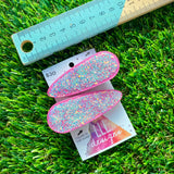 Handmade Resin Hair Clip - Pink Duel Layered Glow In Dark Glitter Confetti Hair Clip Pair!