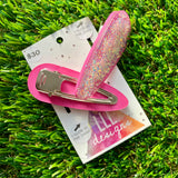 Handmade Resin Hair Clip - Pink Duel Layered Glow In Dark Glitter Confetti Hair Clip Pair!