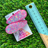 Handmade Resin Hair Clip - Pink Duel Layered Glow In Dark Star Confetti Hair Clip Pair!