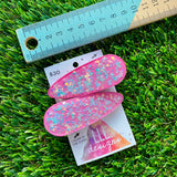 Handmade Resin Hair Clip - Pink Duel Layered Glow In Dark Star Confetti Hair Clip Pair!
