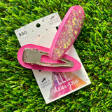 Handmade Resin Hair Clip - Pink Duel Layered Glow In Dark Star Confetti Hair Clip Pair!