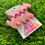 Handmade Resin Hair Clip - Pink Duel Layered Rainbow Circle Confetti Zig Zag Hair Clip Pair!