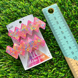 Handmade Resin Hair Clip - Pink Duel Layered Rainbow Circle Confetti Zig Zag Hair Clip Pair!