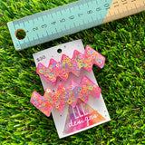 Handmade Resin Hair Clip - Pink Duel Layered Rainbow Circle Confetti Zig Zag Hair Clip Pair!