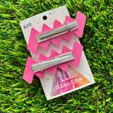 Handmade Resin Hair Clip - Pink Duel Layered Rainbow Circle Confetti Zig Zag Hair Clip Pair!