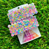 Handmade Resin Hair Clip - Lavender Duel Layered Rectangular Rainbow Sprinkle Hair Clip Pair!