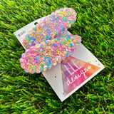 Handmade Resin Hair Clip - Lavender Duel Layered Scalloped Rainbow Sprinkle Hair Clip Pair!