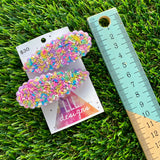 Handmade Resin Hair Clip - Lavender Duel Layered Scalloped Rainbow Sprinkle Hair Clip Pair!