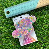 Handmade Resin Hair Clip - Lavender Duel Layered Scalloped Rainbow Sprinkle Hair Clip Pair!