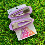 Handmade Resin Hair Clip - Lavender Duel Layered Scalloped Rainbow Sprinkle Hair Clip Pair!