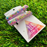 Handmade Resin Hair Clip - Lavender Duel Layered Rainbow Sprinkle Hair Clip Pair Featuring a Squared Edge!