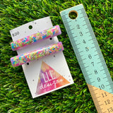 Handmade Resin Hair Clip - Lavender Duel Layered Rainbow Sprinkle Hair Clip Pair Featuring a Squared Edge!