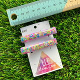 Handmade Resin Hair Clip - Lavender Duel Layered Rainbow Sprinkle Hair Clip Pair Featuring a Squared Edge!