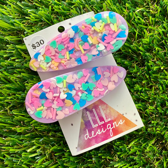 Handmade Resin Hair Clip - Lavender Duel Layered Day Dream Sprinkle Hair Clip Pair!