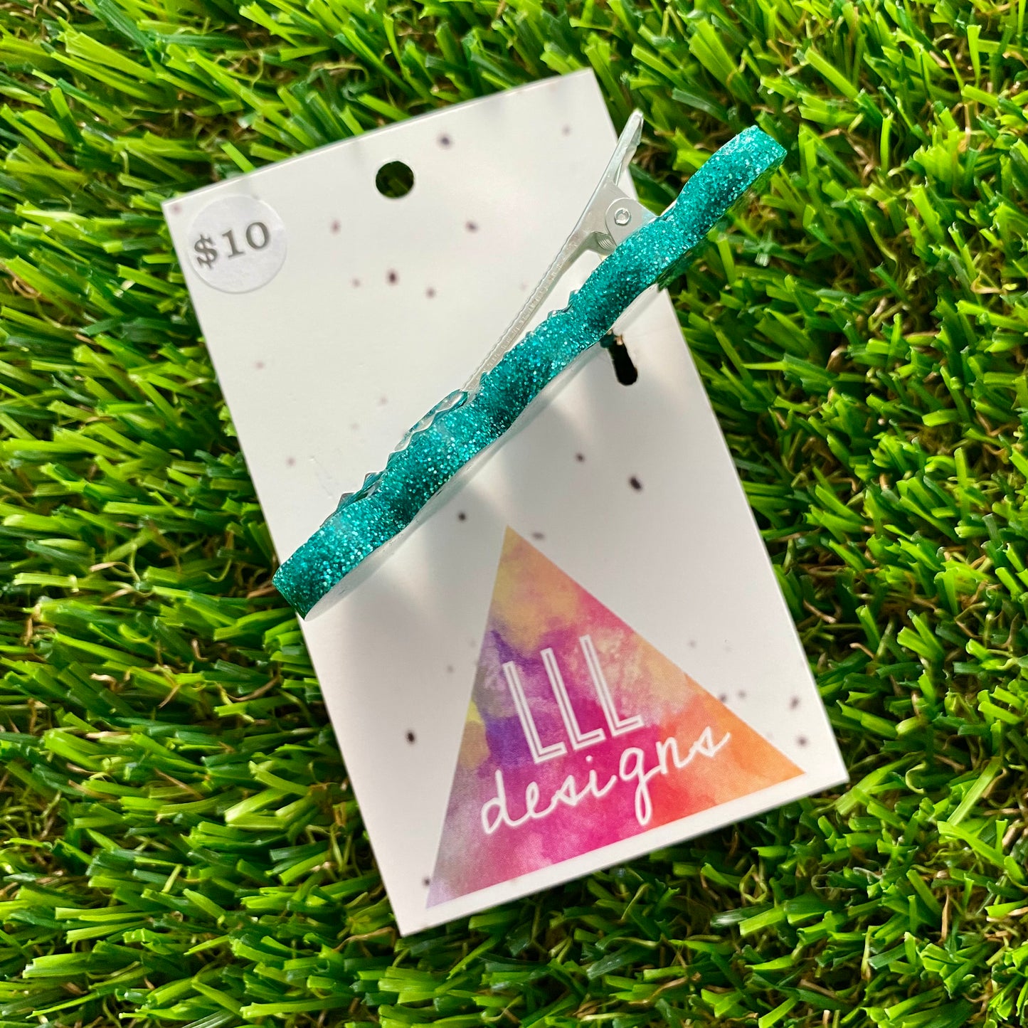 Handmade Resin Hair Clip - Teal Glitter Bubble Hair Clip!