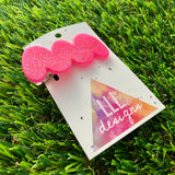 Handmade Resin Hair Clip - Neon Glitter Pink Bubble Squiggle Hair Clip!