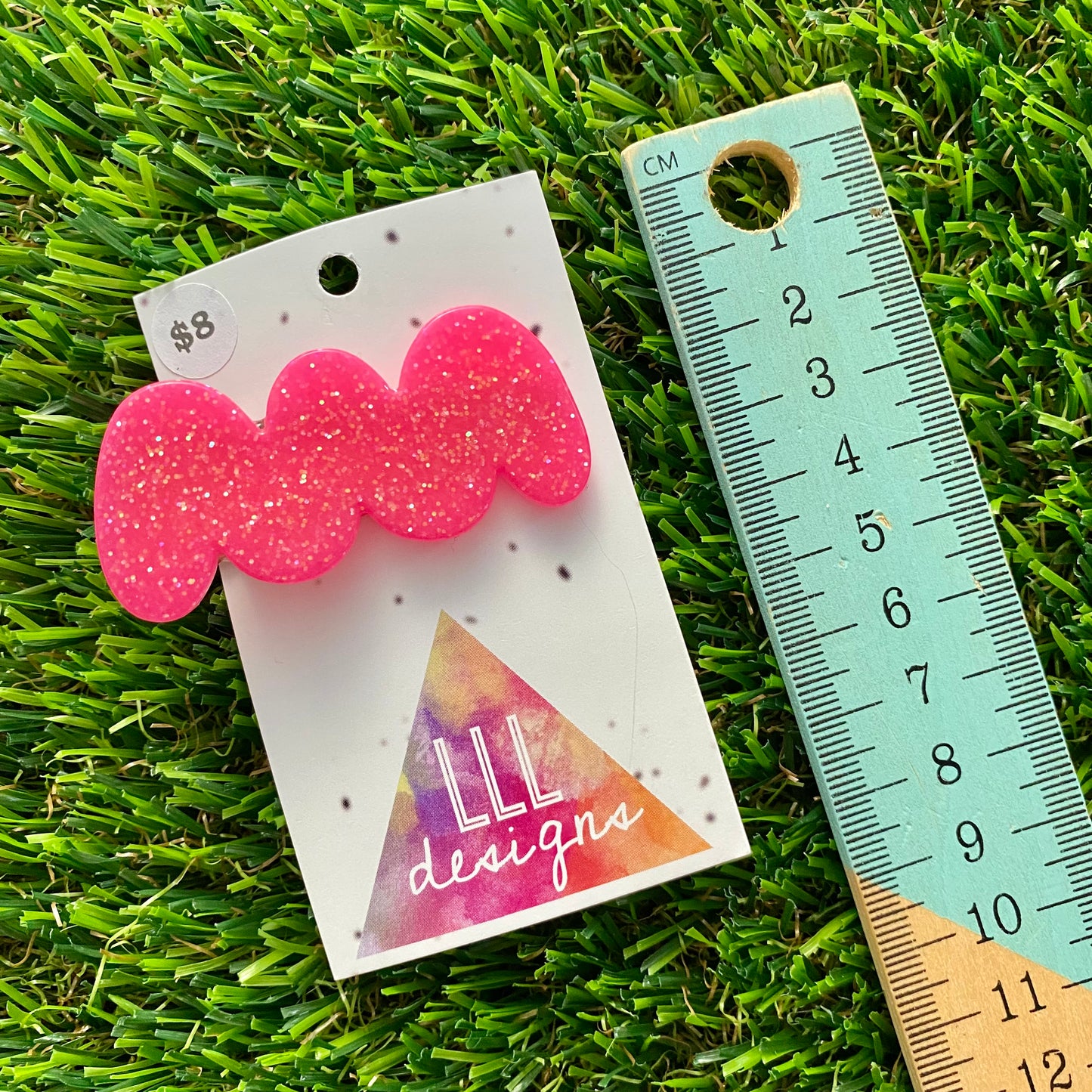 Handmade Resin Hair Clip - Neon Glitter Pink Bubble Squiggle Hair Clip!