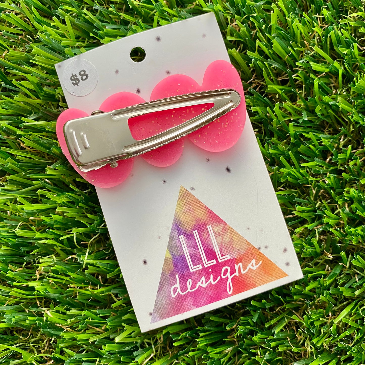 Handmade Resin Hair Clip - Neon Glitter Pink Bubble Squiggle Hair Clip!