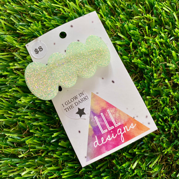 Handmade Resin Hair Clip - Glow In Dark Glitter Bubble Hair Clip!