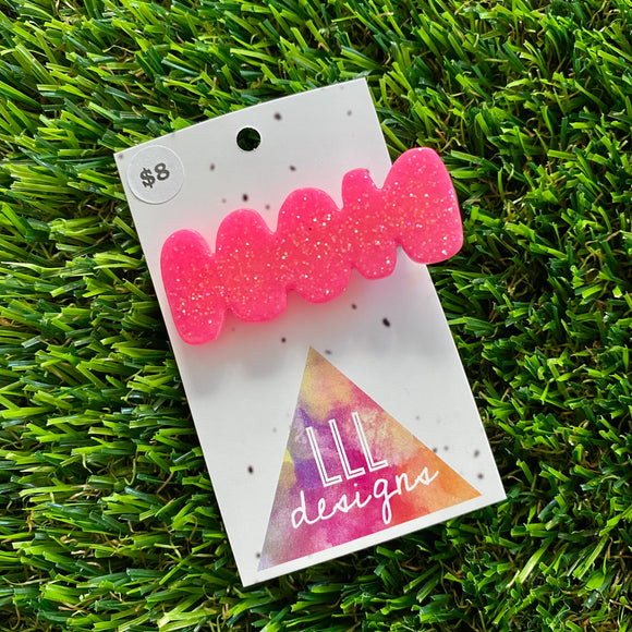 Handmade Resin Hair Clip - Neon Glitter Pink Squiggle Hair Clip!
