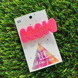 Handmade Resin Hair Clip - Neon Glitter Pink Squiggle Hair Clip!