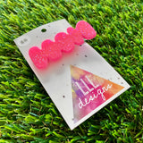 Handmade Resin Hair Clip - Neon Glitter Pink Squiggle Hair Clip!