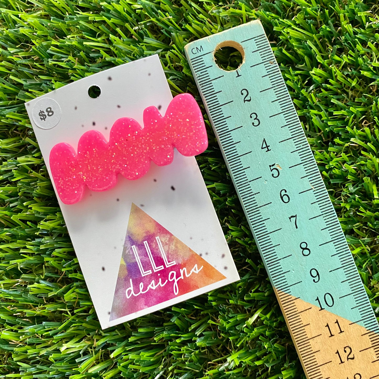 Handmade Resin Hair Clip - Neon Glitter Pink Squiggle Hair Clip!