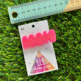 Handmade Resin Hair Clip - Neon Glitter Pink Squiggle Hair Clip!