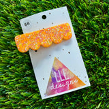 Handmade Resin Hair Clip - Orange Multi Glitter Scalloped Edge Hair Clip!