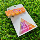 Handmade Resin Hair Clip - Orange Multi Glitter Scalloped Edge Hair Clip!