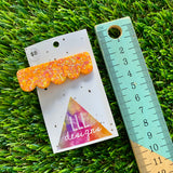 Handmade Resin Hair Clip - Orange Multi Glitter Scalloped Edge Hair Clip!