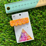 Handmade Resin Hair Clip - Orange Multi Glitter Scalloped Edge Hair Clip!