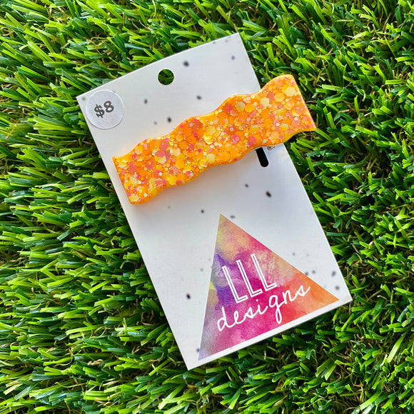Handmade Resin Hair Clip - Orange Multi Glitter Wiggle Hair Clip!