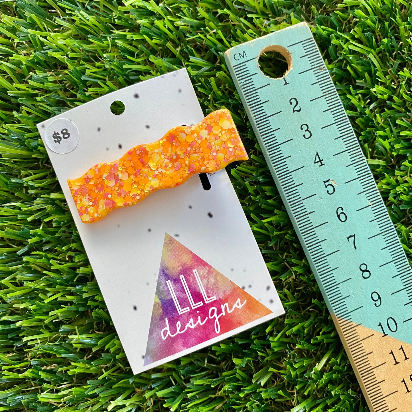 Handmade Resin Hair Clip - Orange Multi Glitter Wiggle Hair Clip!
