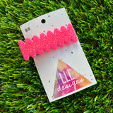 Handmade Resin Hair Clip - Neon Glitter Pink Ups and Downs Hair Clip!