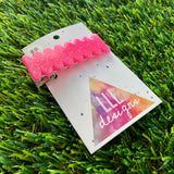 Handmade Resin Hair Clip - Neon Glitter Pink Ups and Downs Hair Clip!