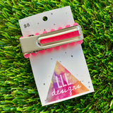 Handmade Resin Hair Clip - Neon Glitter Pink Ups and Downs Hair Clip!